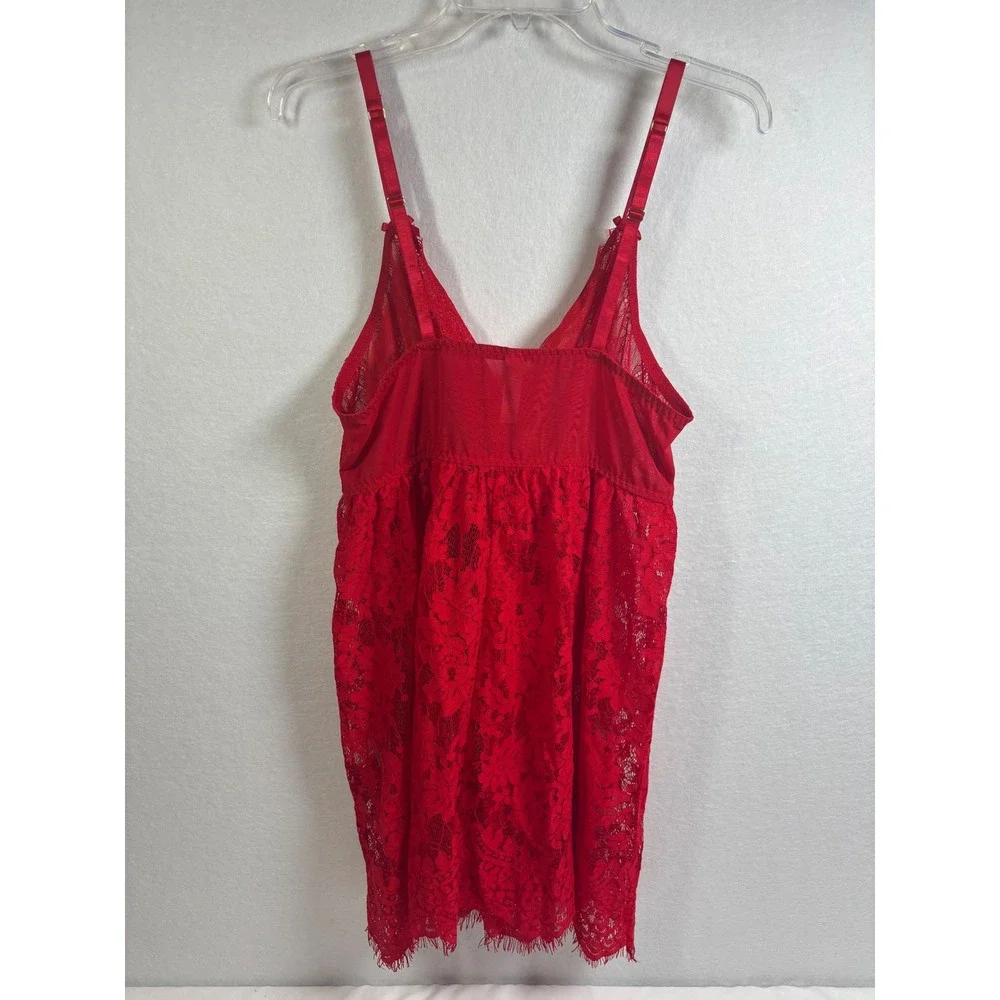 Cacique Red Floral Lace Babydoll Chemise Lingerie Heart Charm Women 18/20
